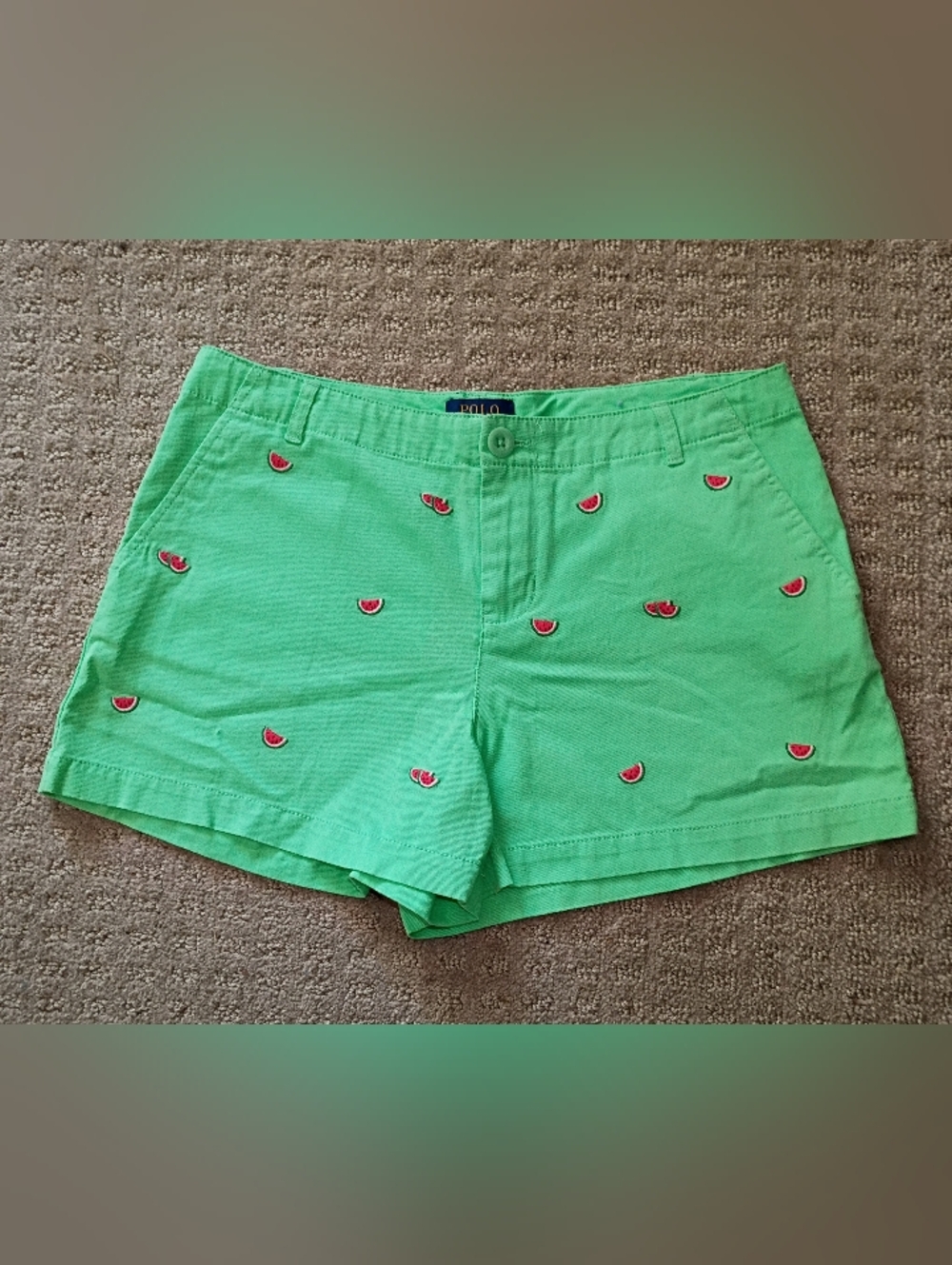 Ralph Lauren Girls Classic Chino Embroidered Watermelon Shorts